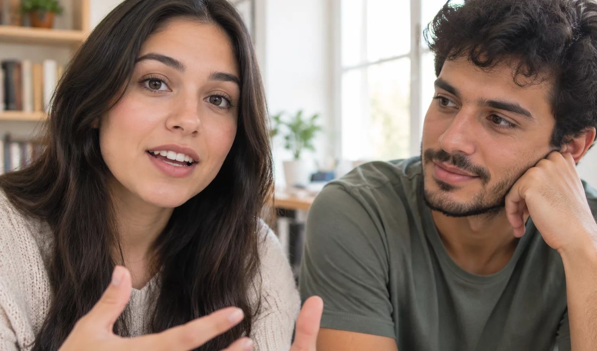 Uma pessoa sentada à mesa ergue a mão para pedir a palavra no meio da rodada